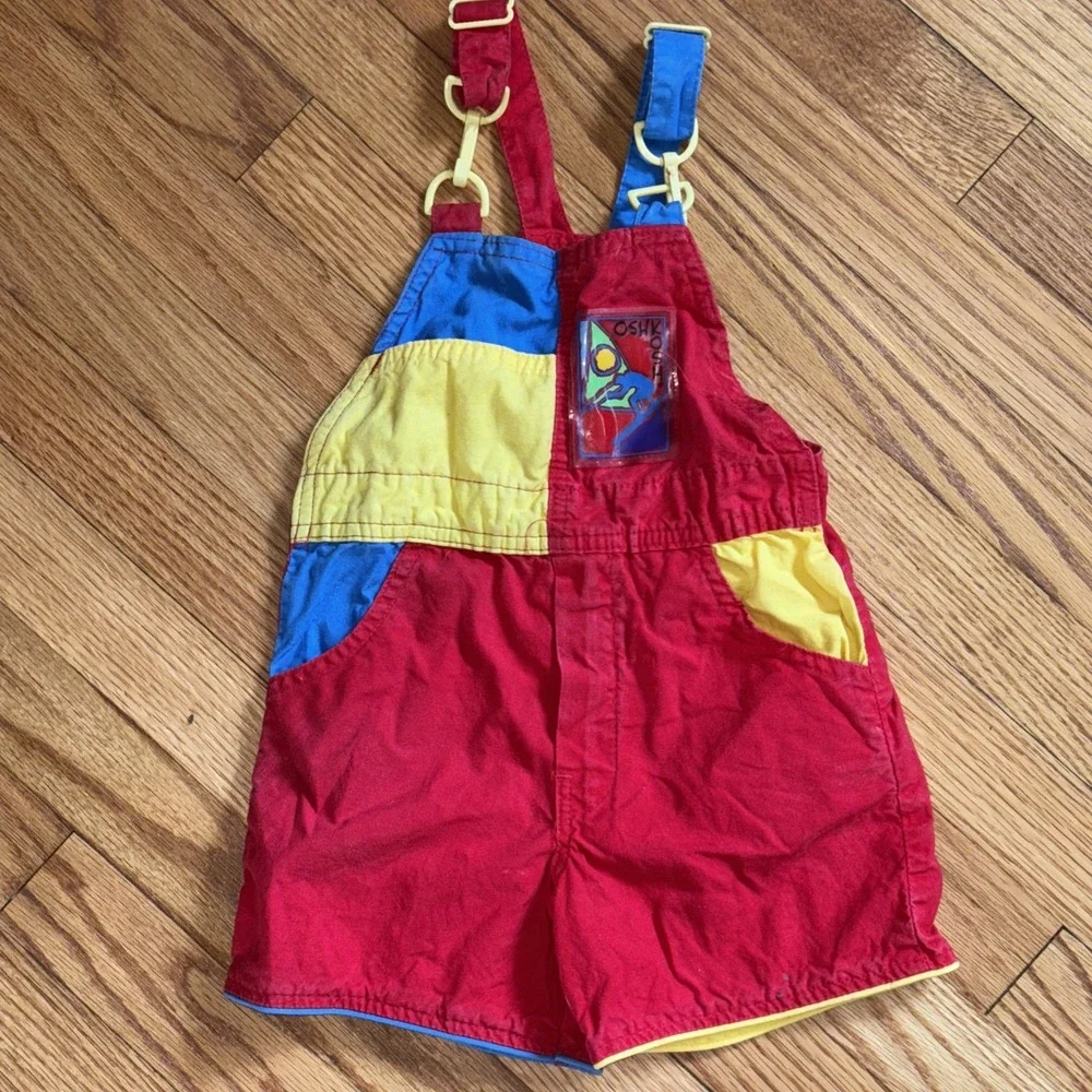 Vintage Oshkosh Overalls 4T Color Block Unique Design‎ Construction Look